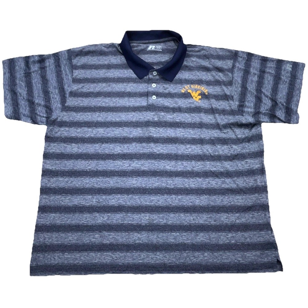West Virginia Mountaineers Polo Shirt Men 3XL Blue Striped Performance XXXL Poly